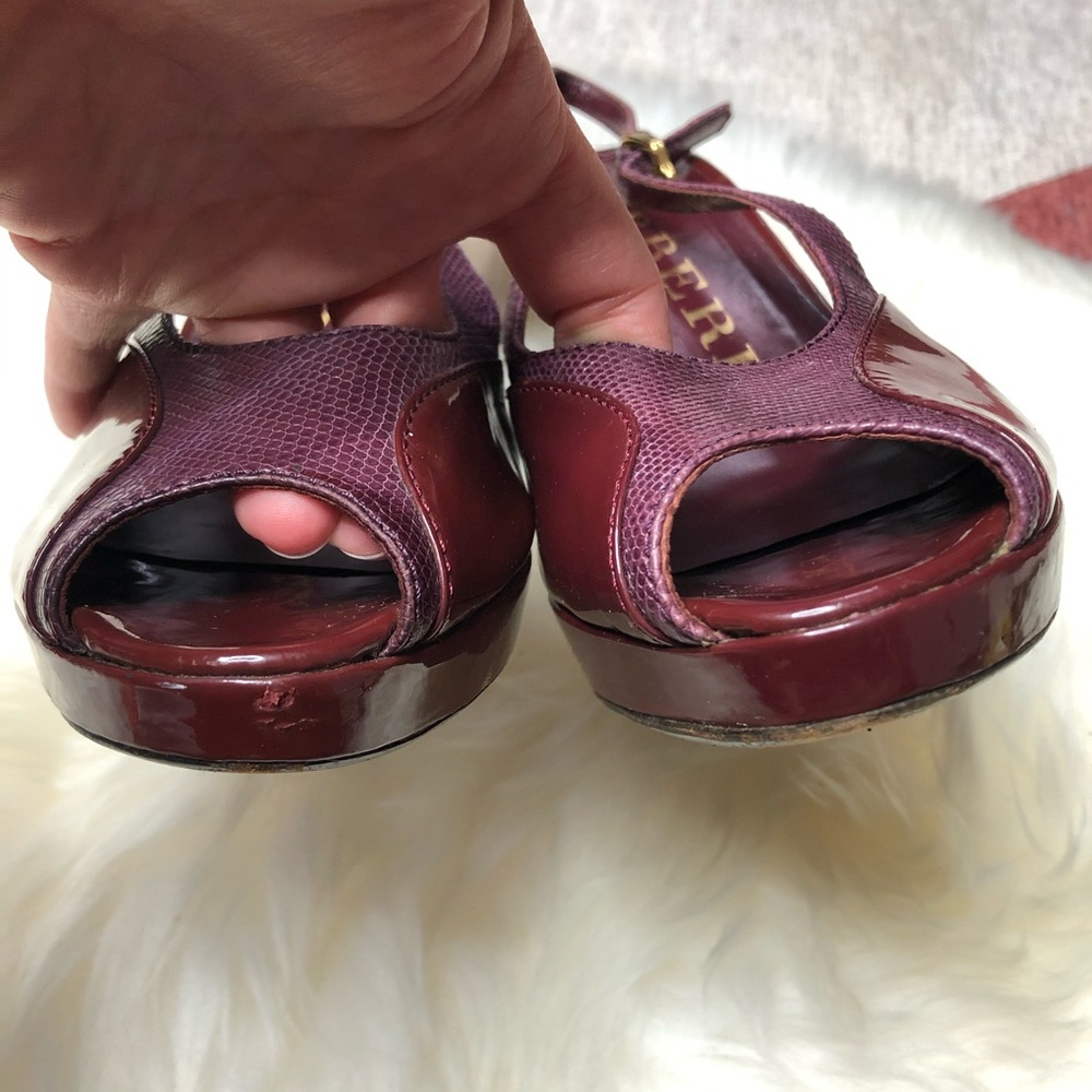Burberry | Burgundy Sling Back Peep Toe Heels 39 - Picture 3 of 9